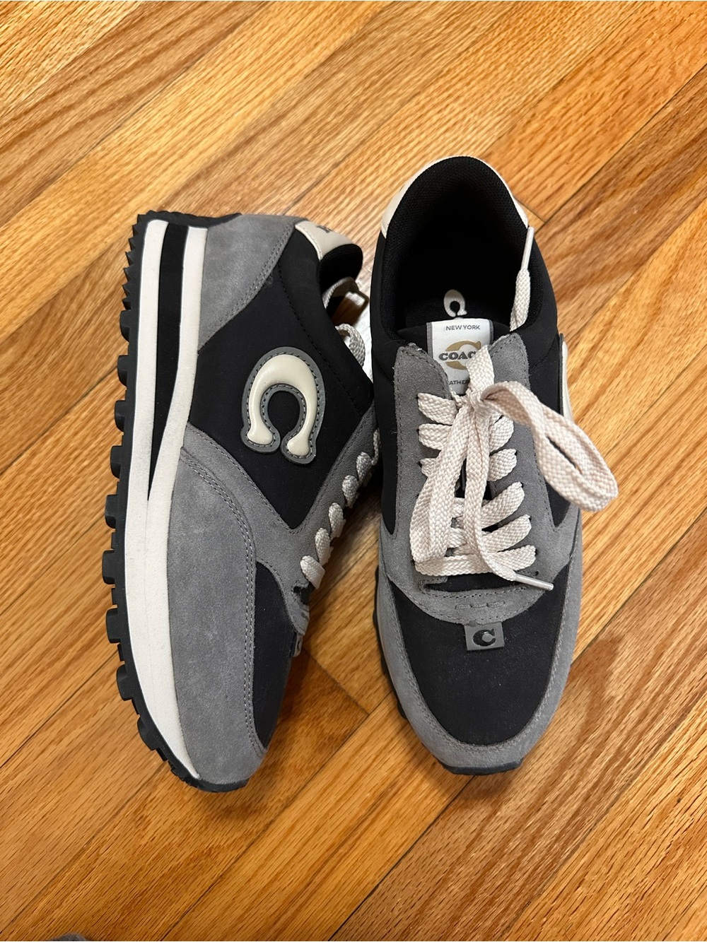 Coach Gray, Black & Cream Suede Low-Top Sneakers - Picture 1 of 4